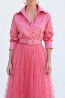 Load image into Gallery viewer, Navy A Line Tulle Long Sleeves Mother of the Bride Dress with Belt