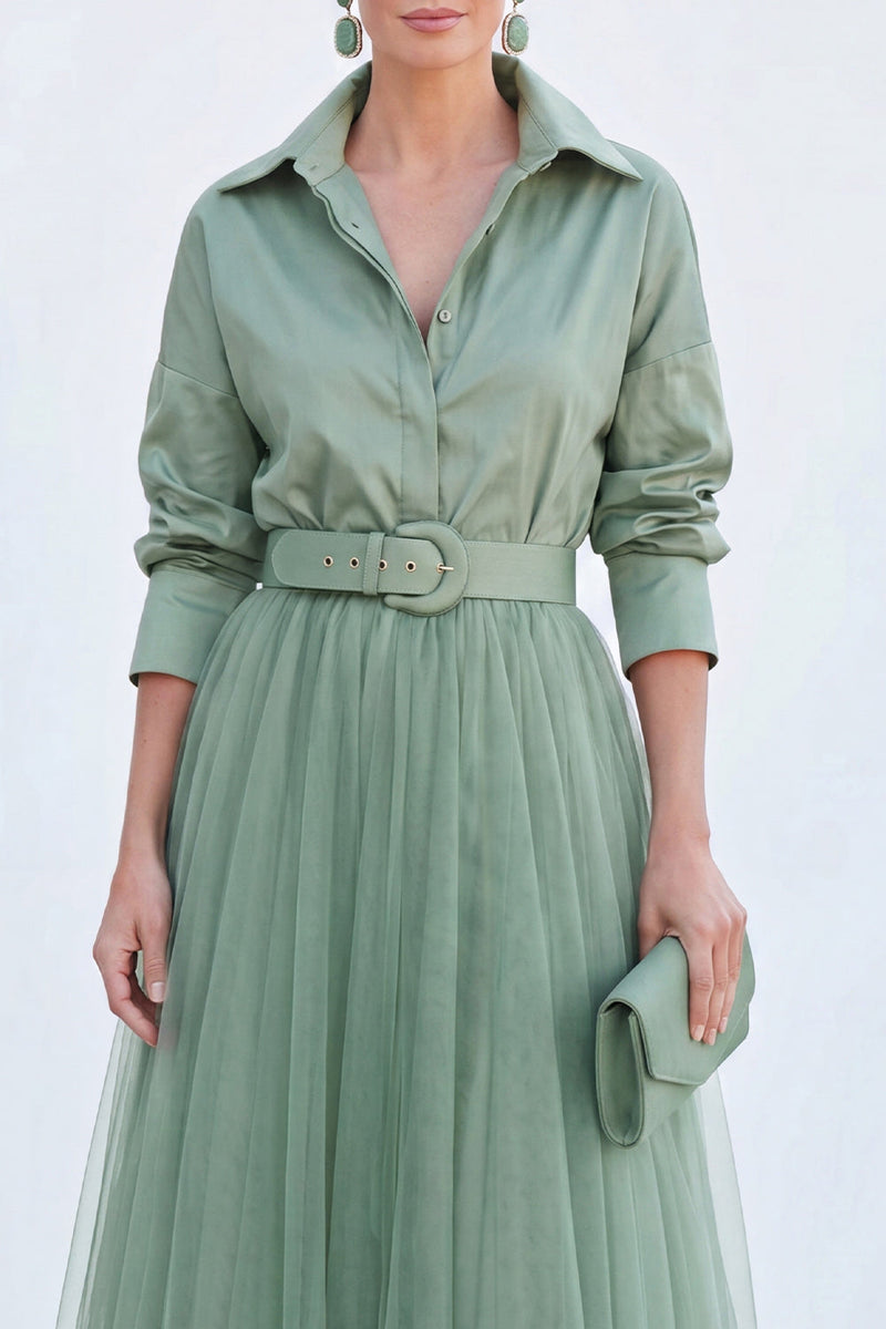 Load image into Gallery viewer, Navy A Line Tulle Long Sleeves Mother of the Bride Dress with Belt