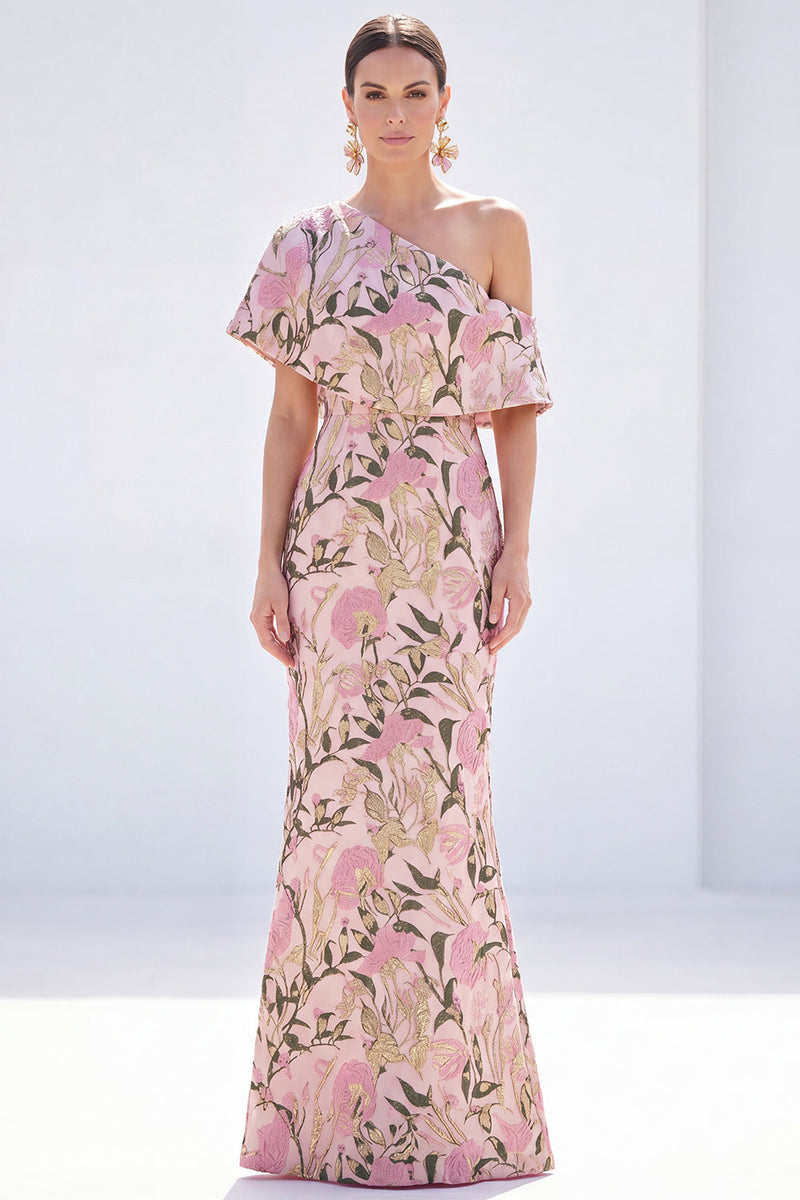 Load image into Gallery viewer, Grey Blue Floral Mermaid One Shoulder Long Mother of the Bride Dress