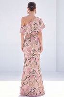 Load image into Gallery viewer, Grey Blue Floral Mermaid One Shoulder Long Mother of the Bride Dress
