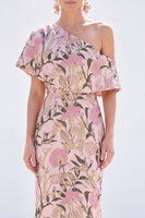 Load image into Gallery viewer, Grey Blue Floral Mermaid One Shoulder Long Mother of the Bride Dress