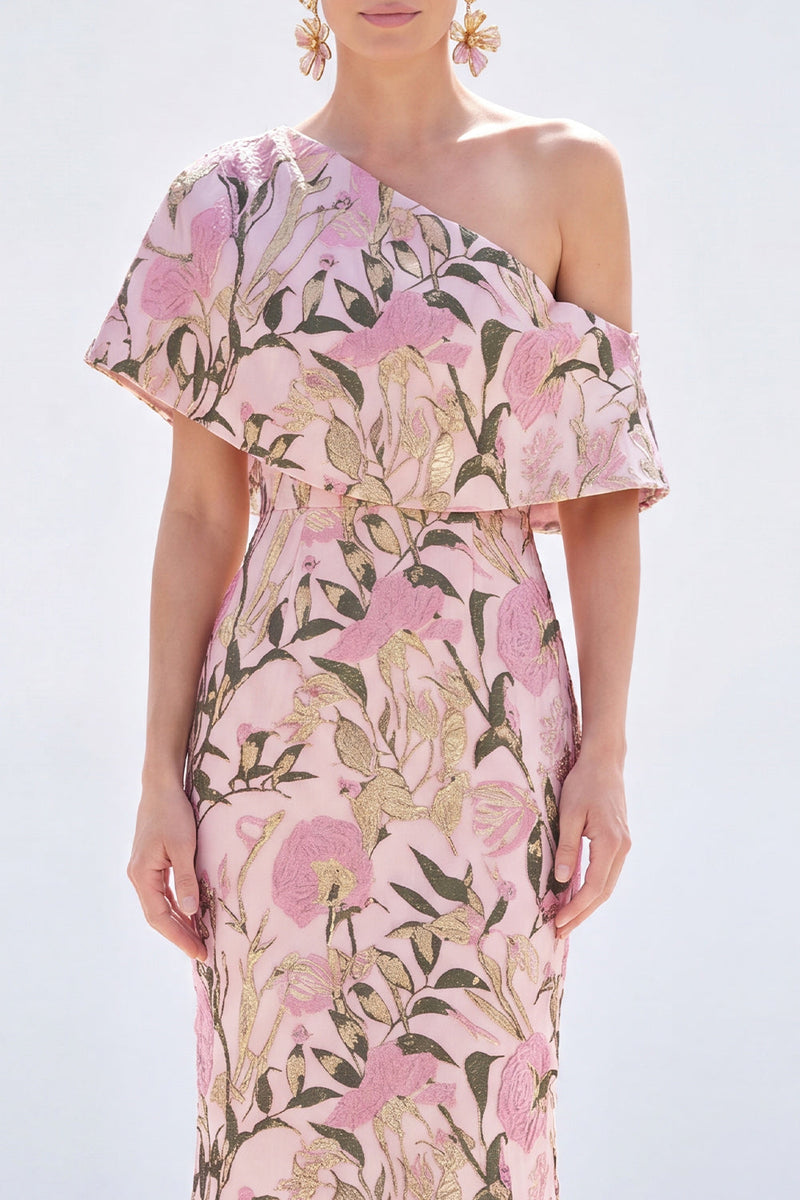 Load image into Gallery viewer, Grey Blue Floral Mermaid One Shoulder Long Mother of the Bride Dress