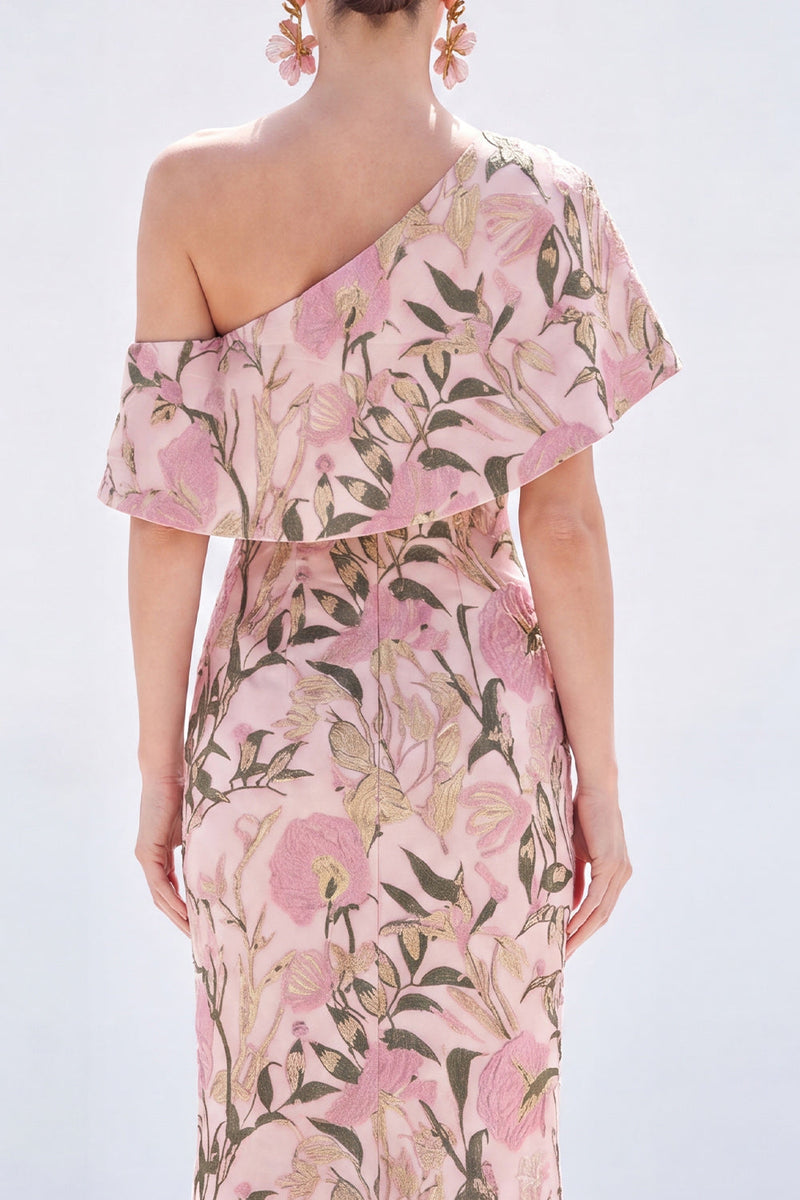 Load image into Gallery viewer, Grey Blue Floral Mermaid One Shoulder Long Mother of the Bride Dress