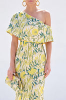 Load image into Gallery viewer, Grey Blue Floral Mermaid One Shoulder Long Mother of the Bride Dress