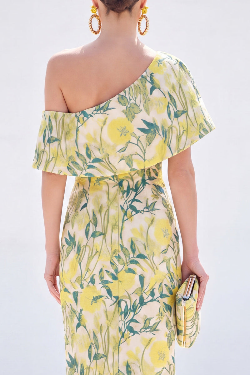 Load image into Gallery viewer, Grey Blue Floral Mermaid One Shoulder Long Mother of the Bride Dress