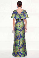 Load image into Gallery viewer, Navy Green Floral V-Neck Long Mother of the Bride Dress with Sleeves