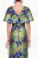 Load image into Gallery viewer, Navy Green Floral V-Neck Long Mother of the Bride Dress with Sleeves
