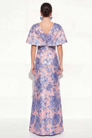 Load image into Gallery viewer, Navy Green Floral V-Neck Long Mother of the Bride Dress with Sleeves