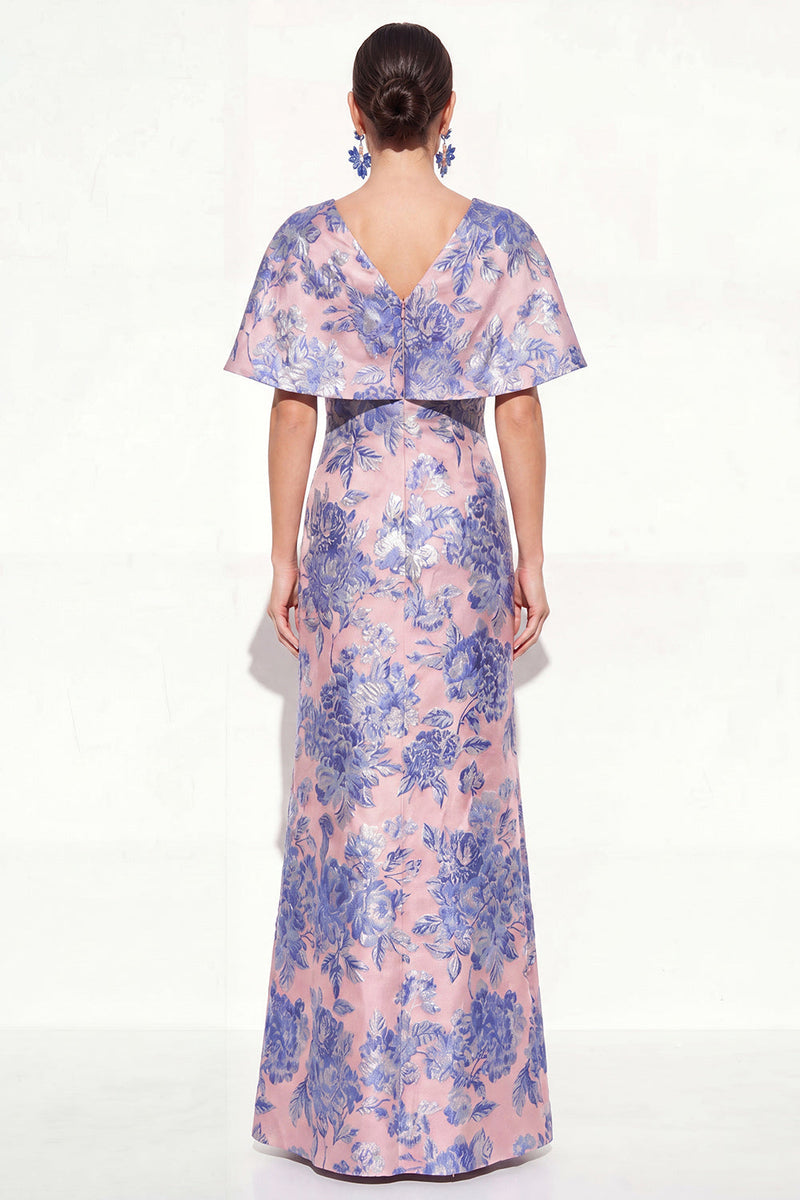 Load image into Gallery viewer, Navy Green Floral V-Neck Long Mother of the Bride Dress with Sleeves