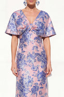 Load image into Gallery viewer, Navy Green Floral V-Neck Long Mother of the Bride Dress with Sleeves