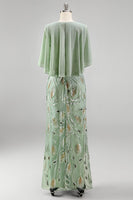Load image into Gallery viewer, Sparkly Navy Gold Round Neck Floral Long Mother of the Bride Dress with Cape
