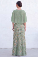 Load image into Gallery viewer, Sparkly Navy Gold Round Neck Floral Long Mother of the Bride Dress with Cape