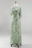 Load image into Gallery viewer, Sparkly Navy Gold Round Neck Floral Long Mother of the Bride Dress with Cape