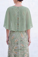 Load image into Gallery viewer, Sparkly Navy Gold Round Neck Floral Long Mother of the Bride Dress with Cape