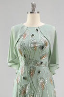 Load image into Gallery viewer, Sparkly Navy Gold Round Neck Floral Long Mother of the Bride Dress with Cape