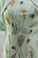 Load image into Gallery viewer, Sparkly Navy Gold Round Neck Floral Long Mother of the Bride Dress with Cape