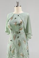 Load image into Gallery viewer, Sparkly Navy Gold Round Neck Floral Long Mother of the Bride Dress with Cape