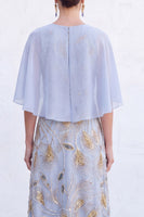 Load image into Gallery viewer, Sparkly Navy Gold Round Neck Floral Long Mother of the Bride Dress with Cape
