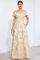 Load image into Gallery viewer, Red Off The Shoulder Jacquard Long Mother of the Bride Dress with Pockets