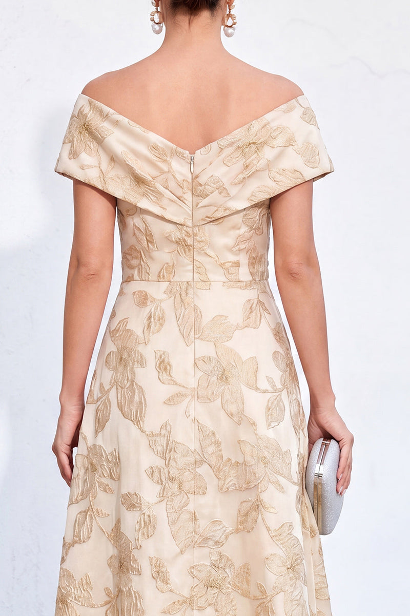Load image into Gallery viewer, Red Off The Shoulder Jacquard Long Mother of the Bride Dress with Pockets
