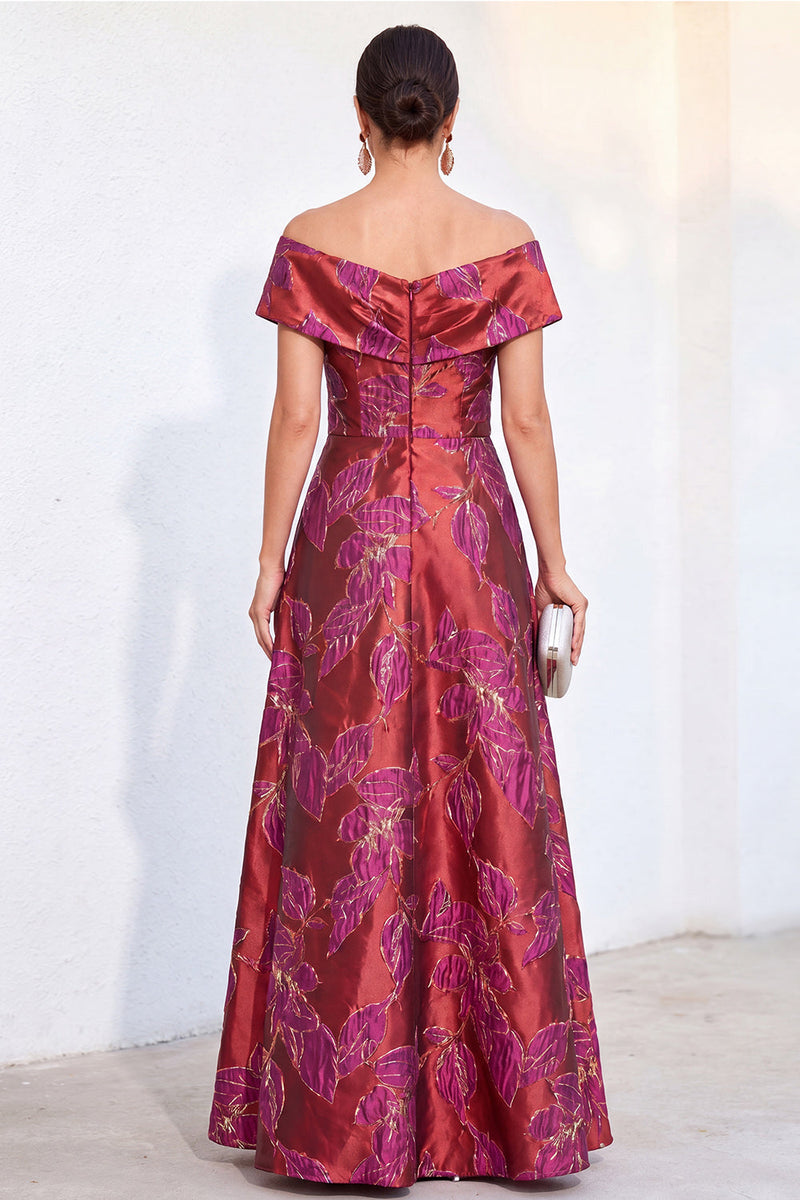 Load image into Gallery viewer, Red Off The Shoulder Jacquard Long Mother of the Bride Dress with Pockets