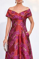 Load image into Gallery viewer, Red Off The Shoulder Jacquard Long Mother of the Bride Dress with Pockets