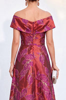 Load image into Gallery viewer, Red Off The Shoulder Jacquard Long Mother of the Bride Dress with Pockets
