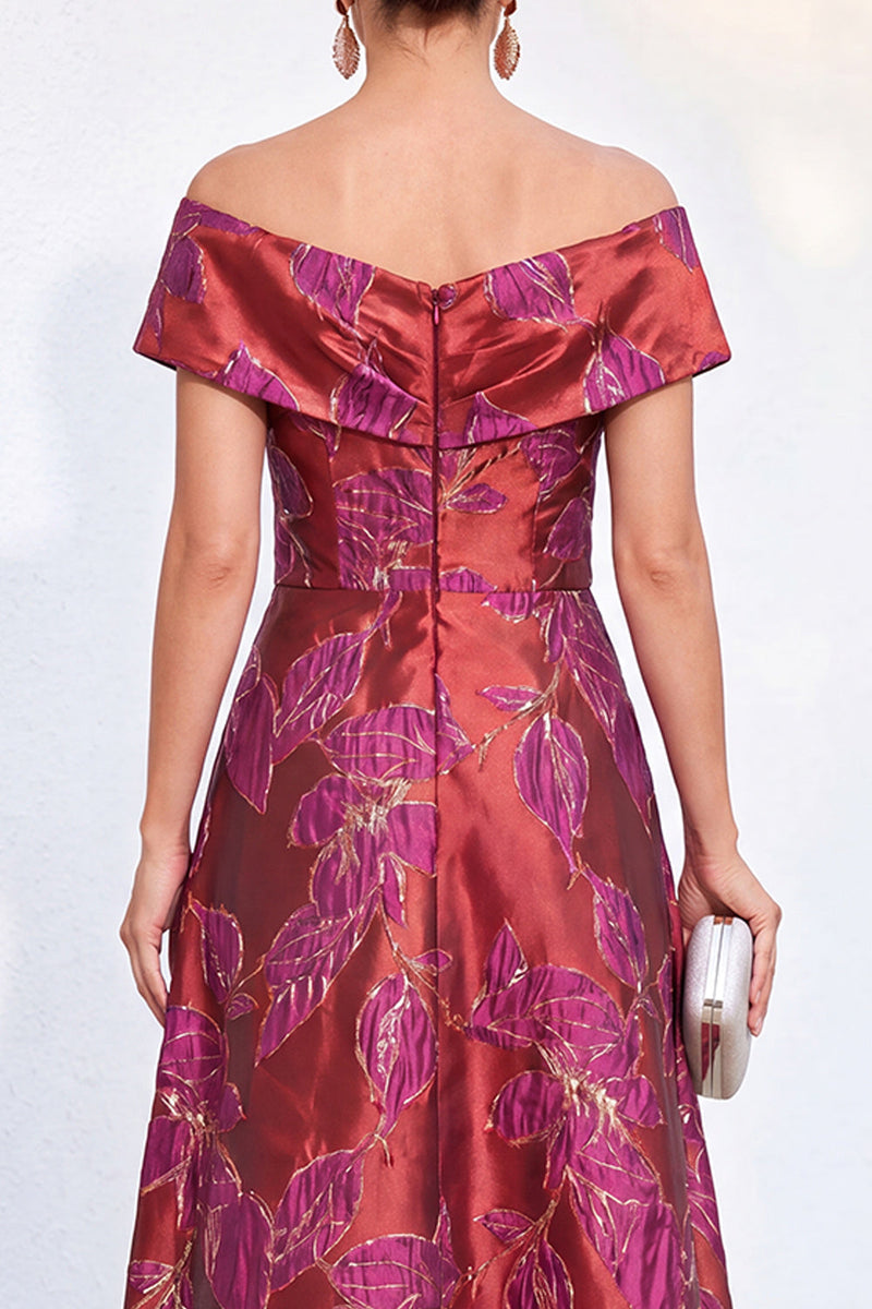 Load image into Gallery viewer, Red Off The Shoulder Jacquard Long Mother of the Bride Dress with Pockets