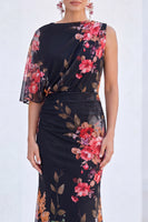 Load image into Gallery viewer, Black Floral MermaidBoat Neck  Long Mother of the Bride Dress with Sleeve
