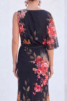 Load image into Gallery viewer, Black Floral MermaidBoat Neck  Long Mother of the Bride Dress with Sleeve