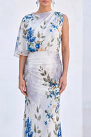 Load image into Gallery viewer, Black Floral MermaidBoat Neck  Long Mother of the Bride Dress with Sleeve
