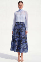 Load image into Gallery viewer, High Neck Purple Floral A Line Long Mother of the Bride Dress with Sleeves