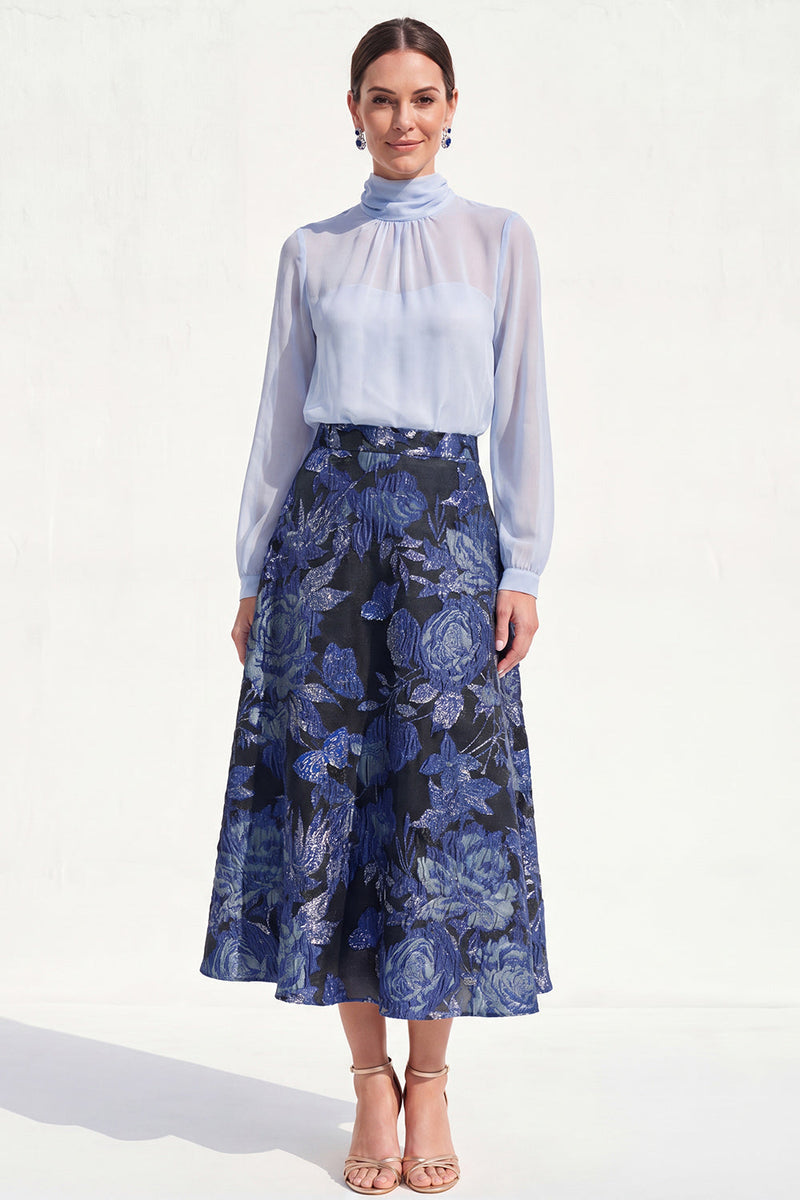 Load image into Gallery viewer, High Neck Purple Floral A Line Long Mother of the Bride Dress with Sleeves
