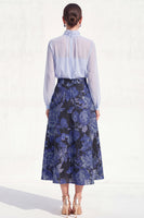 Load image into Gallery viewer, High Neck Purple Floral A Line Long Mother of the Bride Dress with Sleeves