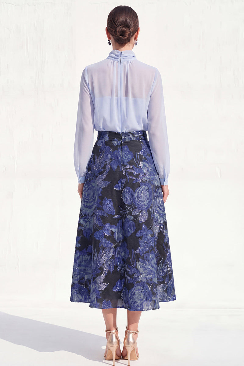 Load image into Gallery viewer, High Neck Purple Floral A Line Long Mother of the Bride Dress with Sleeves