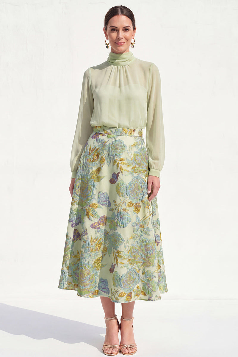 Load image into Gallery viewer, High Neck Purple Floral A Line Long Mother of the Bride Dress with Sleeves