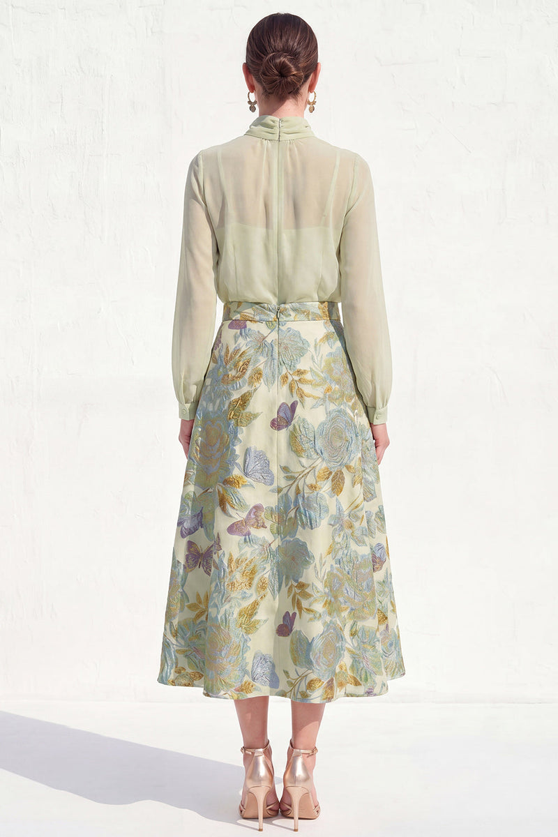 Load image into Gallery viewer, High Neck Purple Floral A Line Long Mother of the Bride Dress with Sleeves