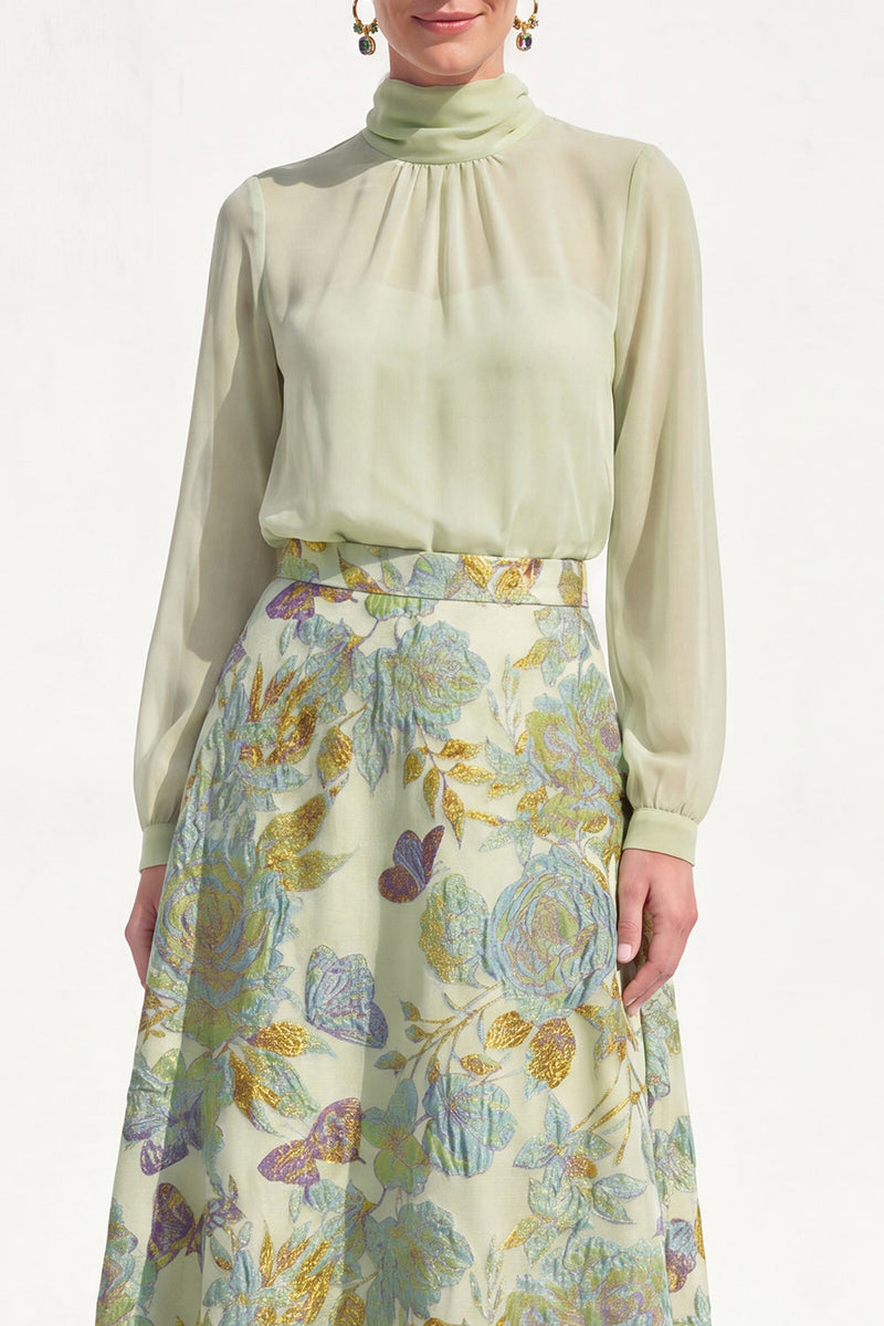 Load image into Gallery viewer, High Neck Purple Floral A Line Long Mother of the Bride Dress with Sleeves