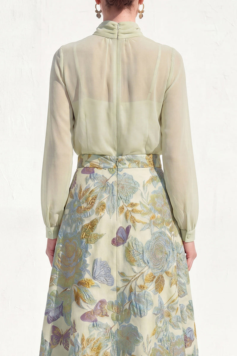 Load image into Gallery viewer, High Neck Purple Floral A Line Long Mother of the Bride Dress with Sleeves