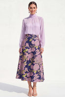 Load image into Gallery viewer, High Neck Purple Floral A Line Long Mother of the Bride Dress with Sleeves