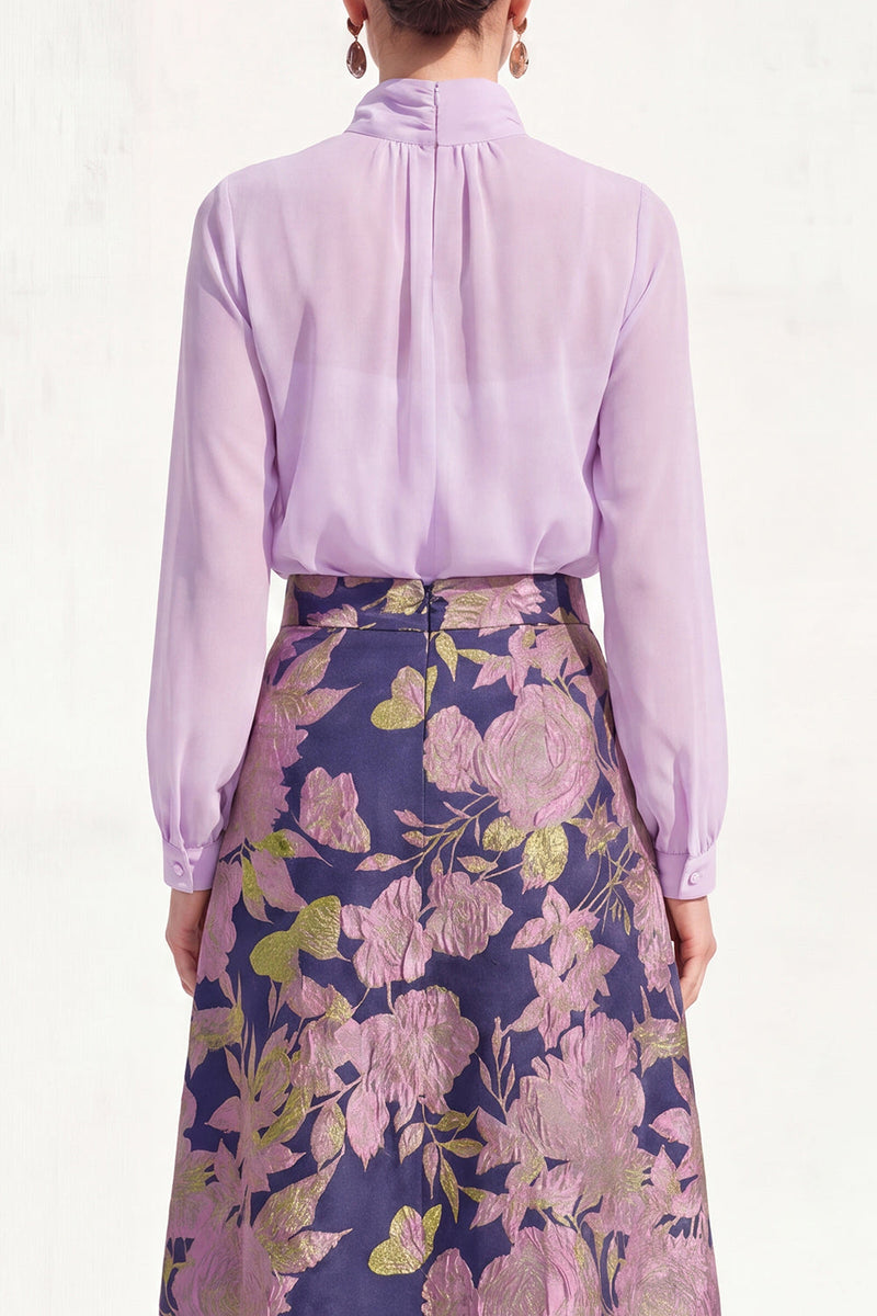 Load image into Gallery viewer, High Neck Purple Floral A Line Long Mother of the Bride Dress with Sleeves
