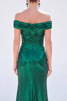 Load image into Gallery viewer, Dark Green Metallic Ruched Mermaid Long Mother of the Bride Dress with Slit