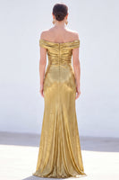 Load image into Gallery viewer, Dark Green Metallic Ruched Mermaid Long Mother of the Bride Dress with Slit