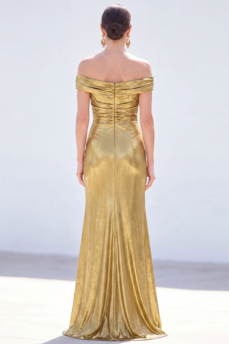 Load image into Gallery viewer, Dark Green Metallic Ruched Mermaid Long Mother of the Bride Dress with Slit