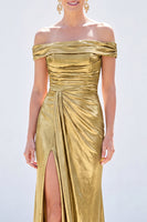 Load image into Gallery viewer, Dark Green Metallic Ruched Mermaid Long Mother of the Bride Dress with Slit