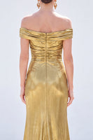 Load image into Gallery viewer, Dark Green Metallic Ruched Mermaid Long Mother of the Bride Dress with Slit