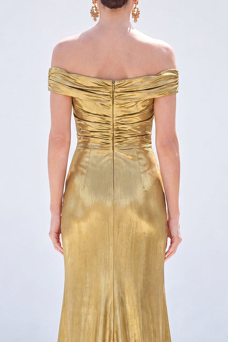 Load image into Gallery viewer, Dark Green Metallic Ruched Mermaid Long Mother of the Bride Dress with Slit