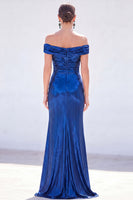 Load image into Gallery viewer, Dark Green Metallic Ruched Mermaid Long Mother of the Bride Dress with Slit