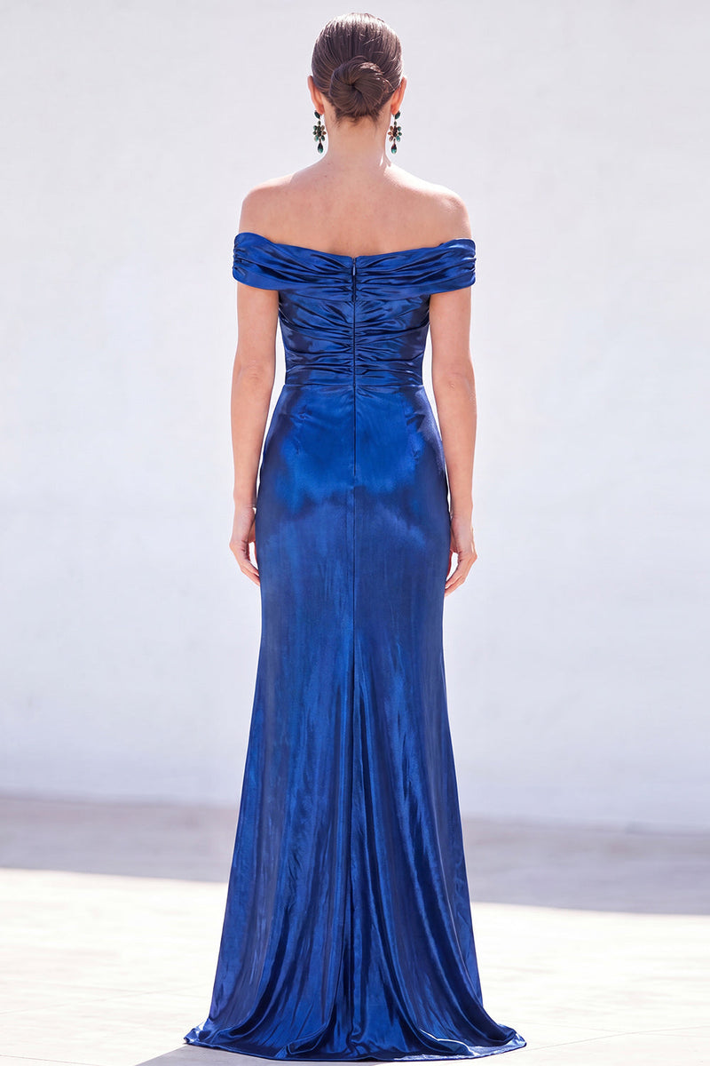 Load image into Gallery viewer, Dark Green Metallic Ruched Mermaid Long Mother of the Bride Dress with Slit
