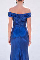 Load image into Gallery viewer, Dark Green Metallic Ruched Mermaid Long Mother of the Bride Dress with Slit